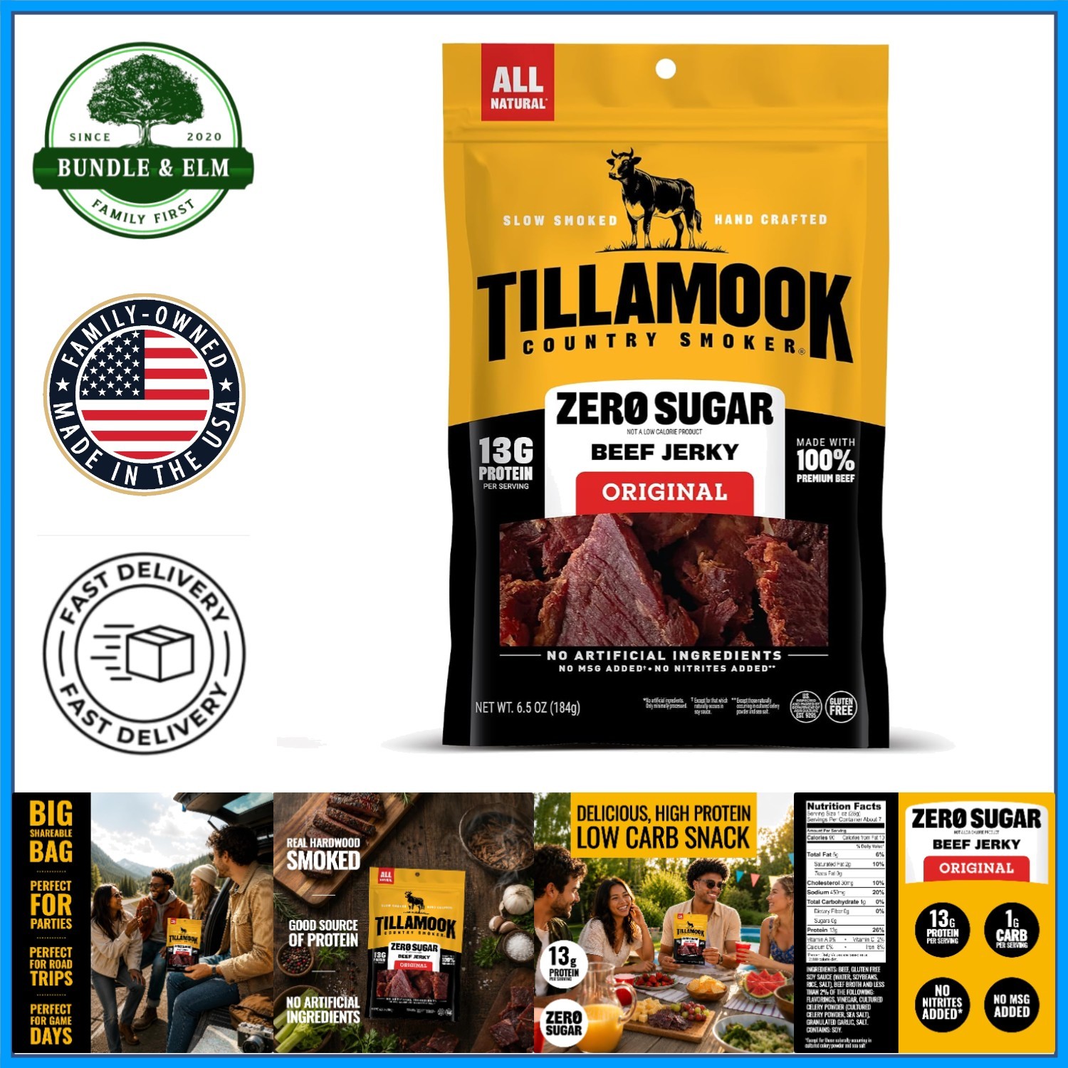 Beef Jerky Sticks, 6.5 Oz Hard Texture with 0g Sugar & Total Carbs
