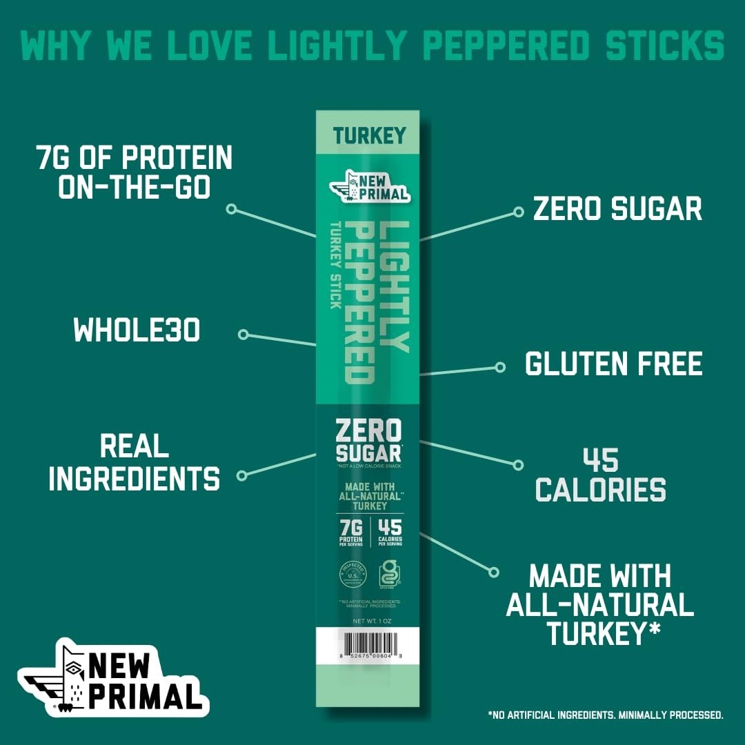 Healthy On-The-Go Lightly Peppered Turkey Sticks – 7g Protein, Keto Approved