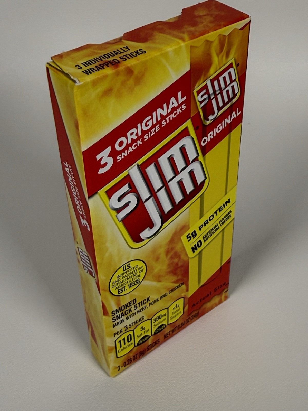 Slim Jim Original Smoked Snack Stick Meat Snack Sized 3 ct Box – Comb.SHIP +$1/e
