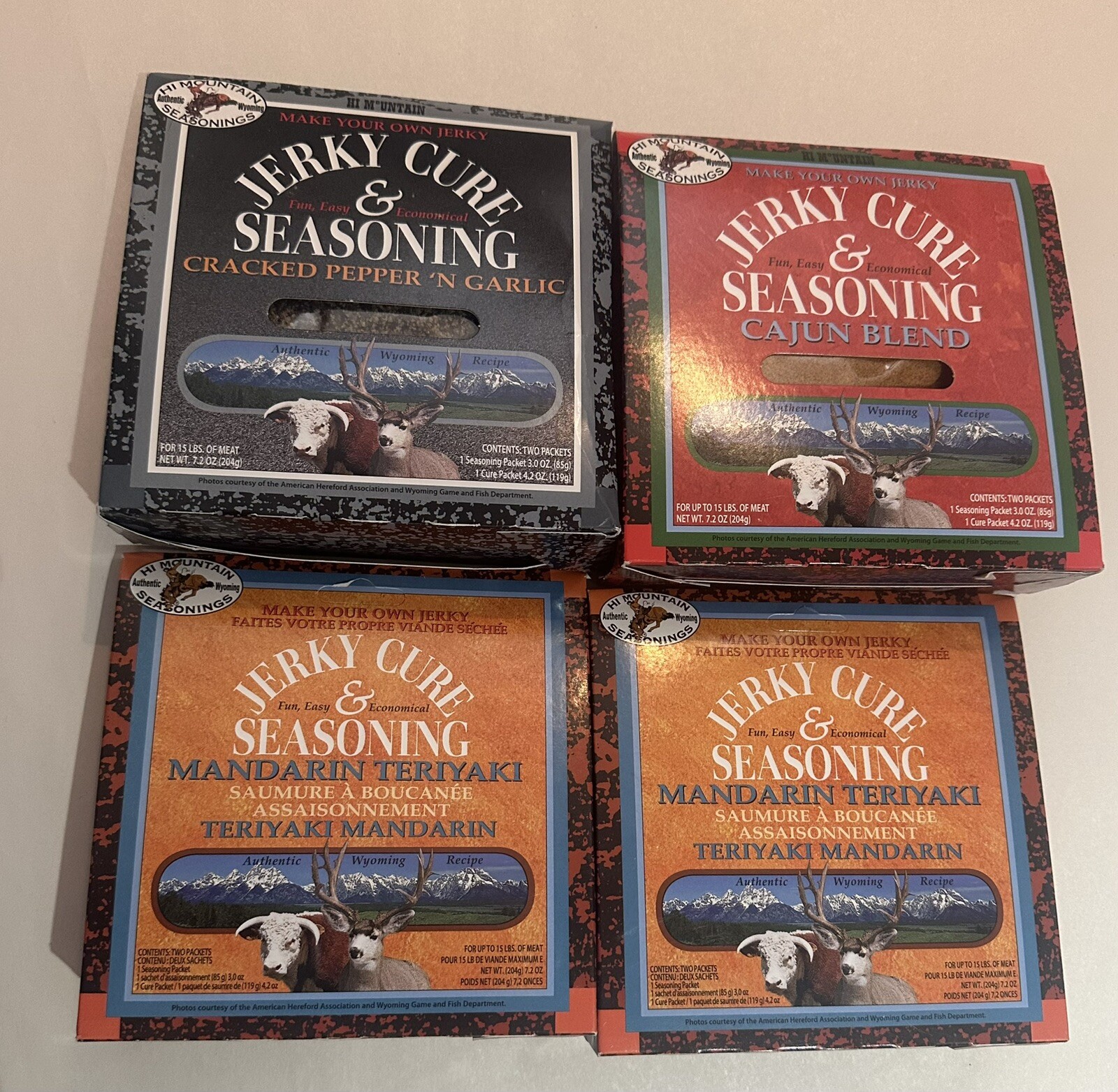 B18 4 Hi Mountain Mandarin Teriyaki, Cajun, Cracked Pepper Jerky Seasoning