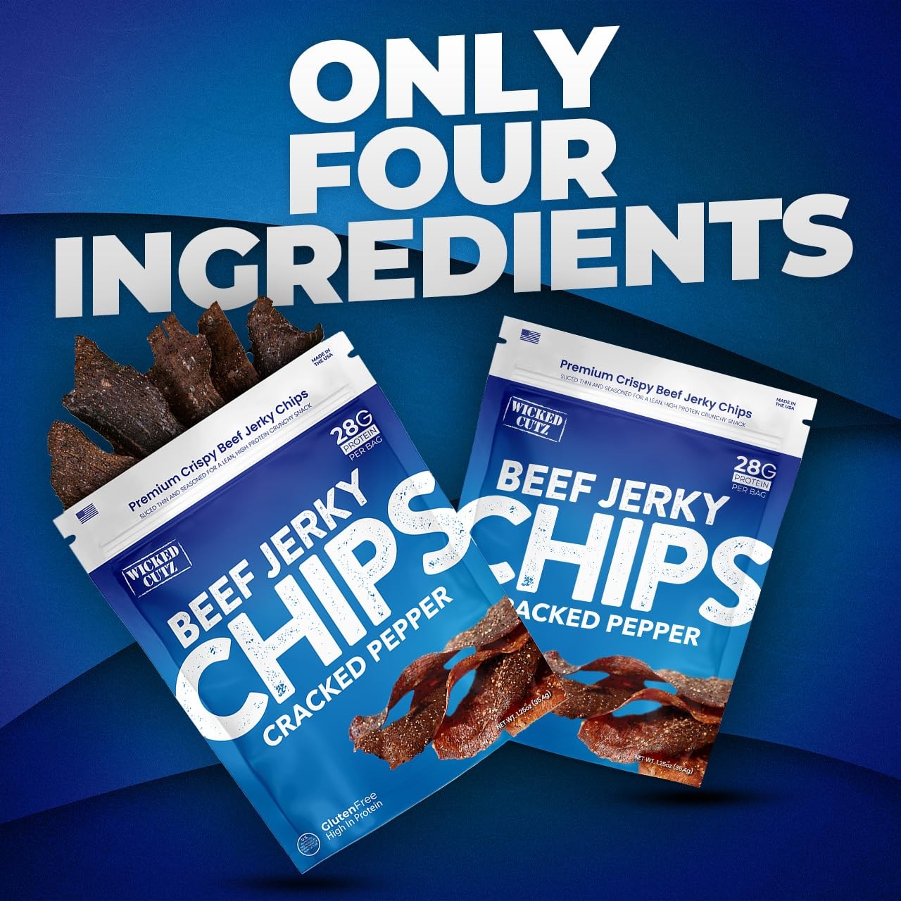 Cracked Pepper Beef Jerky Chips, 2 Bags | 28g Protein Per Bag, Only 4 Ingredi…