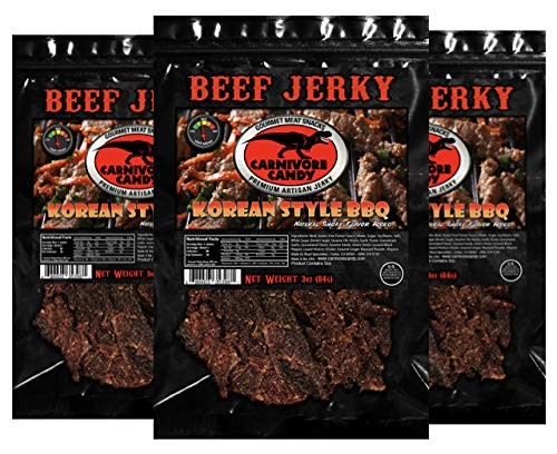 Carnivore Candy Beef Jerky 3 Pack Three 3oz Bags Korean Barbecue