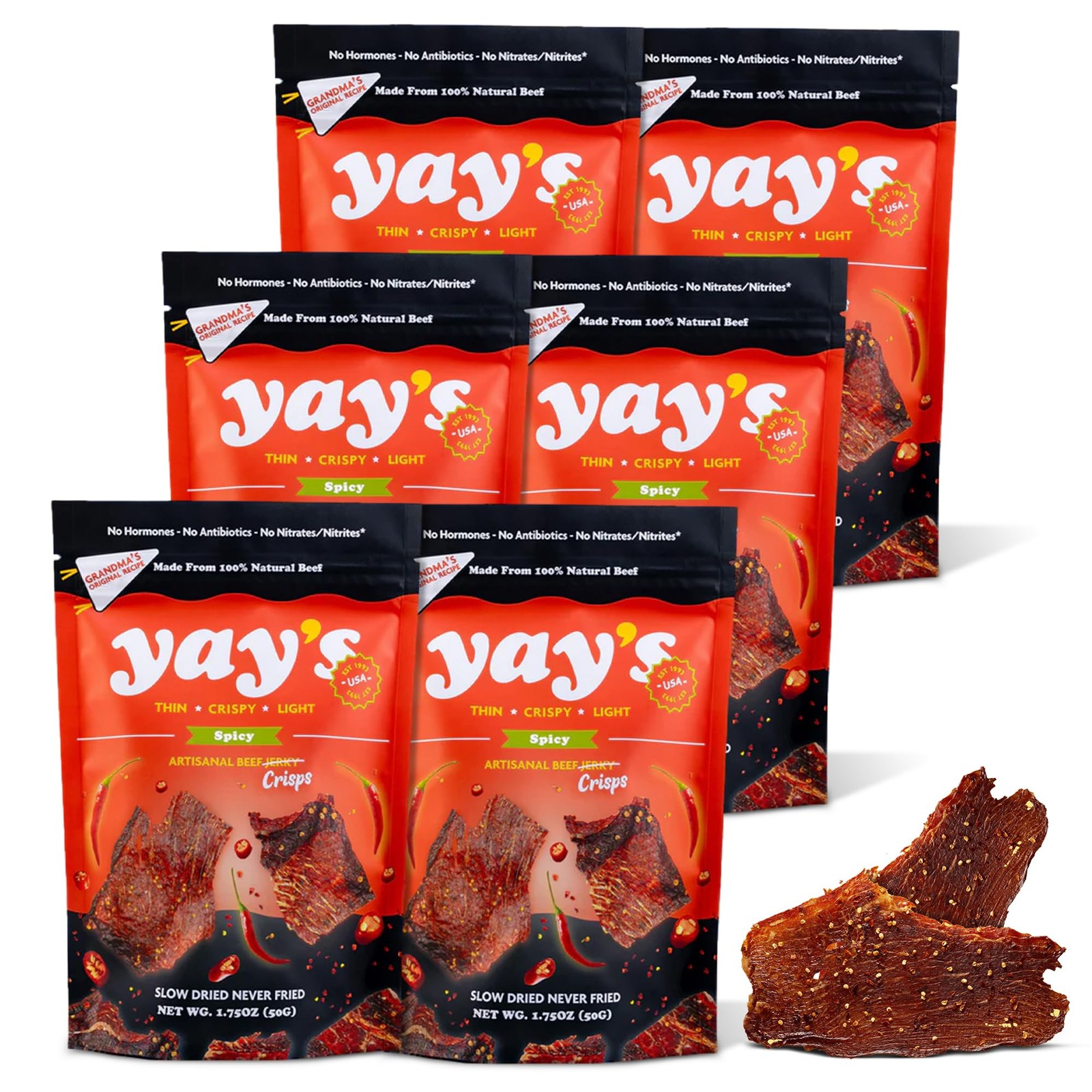 Yay’s Snacks Sweet and Spicy Beef Crisps | Crispy, Crunchy, High Protein Snac…