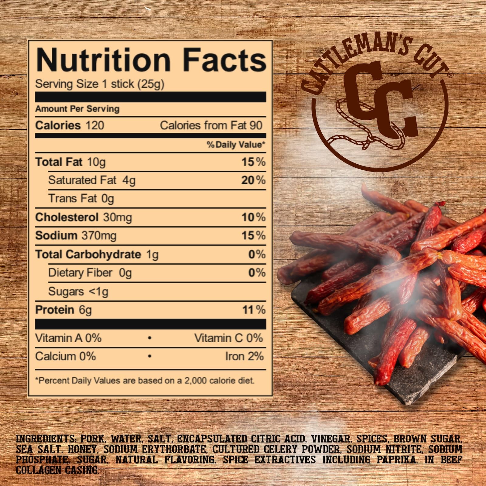 Cattleman’s Cut Double Smoked Sausages Meat Sticks Premium Protein Snacks, 12 oz