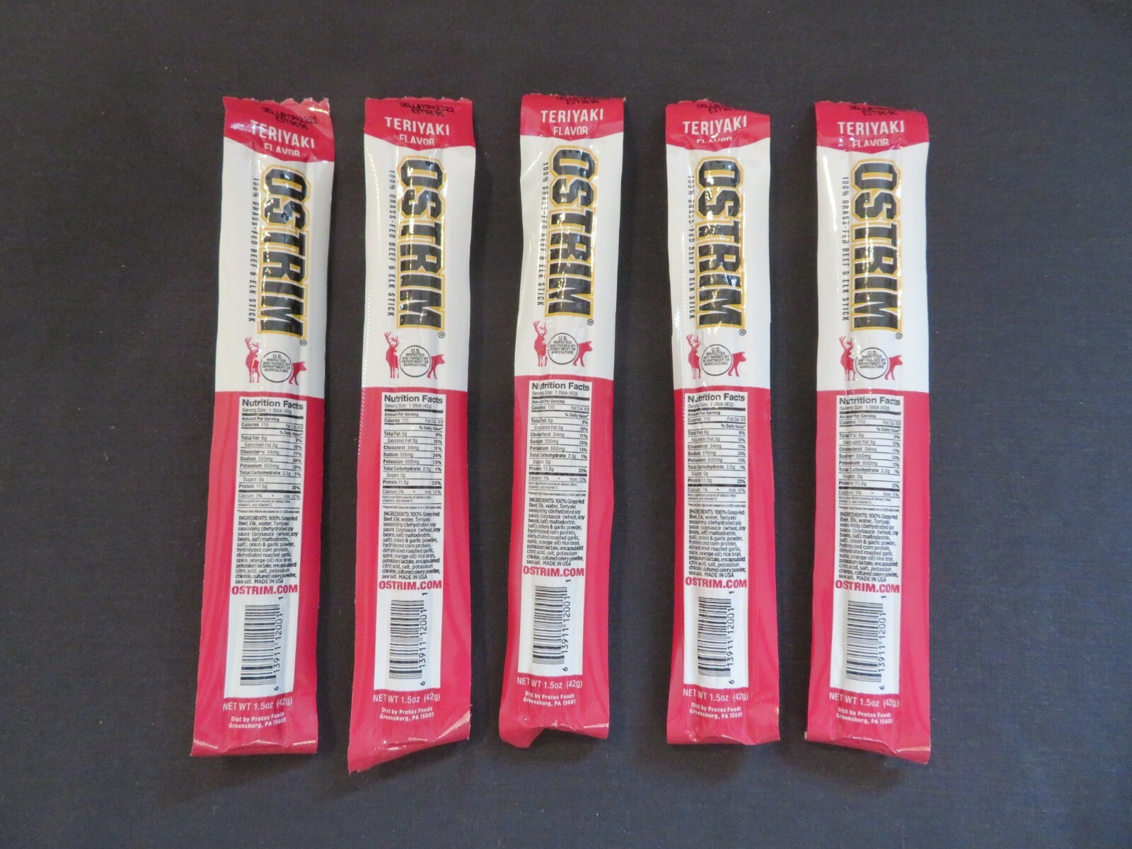 (5) OSTRIM High Protein Beef & Elk Snack Stick Teriyaki Flavor 1.5 Oz Each ^4