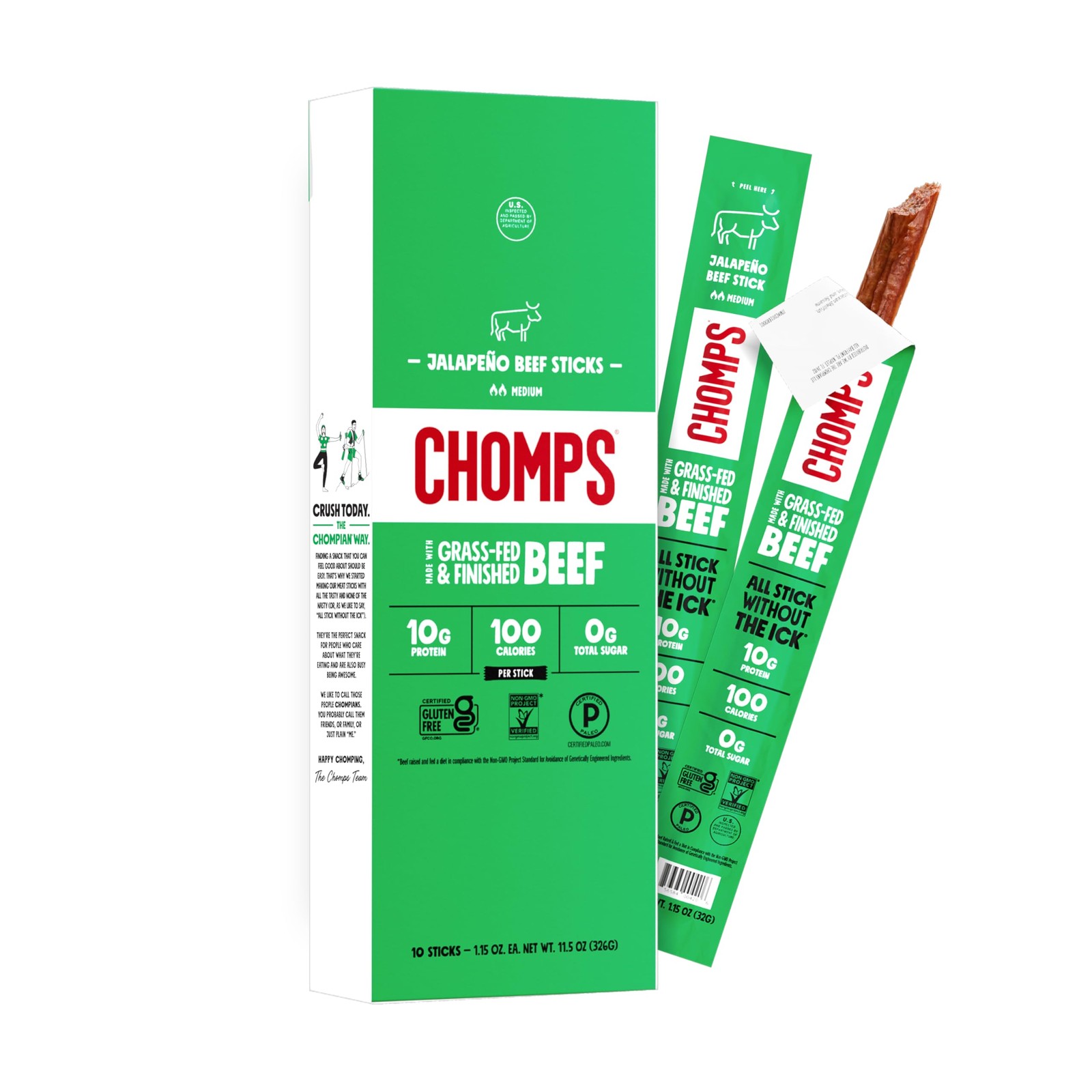 Grass-Fed and Finished Jalapeño Beef Jerky Snack Sticks 10-Pack – Keto, Paleo…