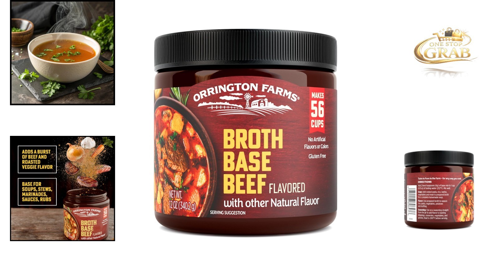 Beef Flavored Broth Base 12oz Jar Gluten Free Seasoning Powder