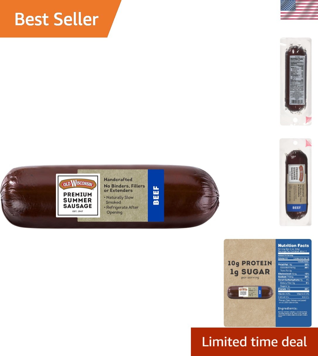 Summer Sausage, 100% Natural Meat, Charcuterie, Ready to Eat, High Protein, L…
