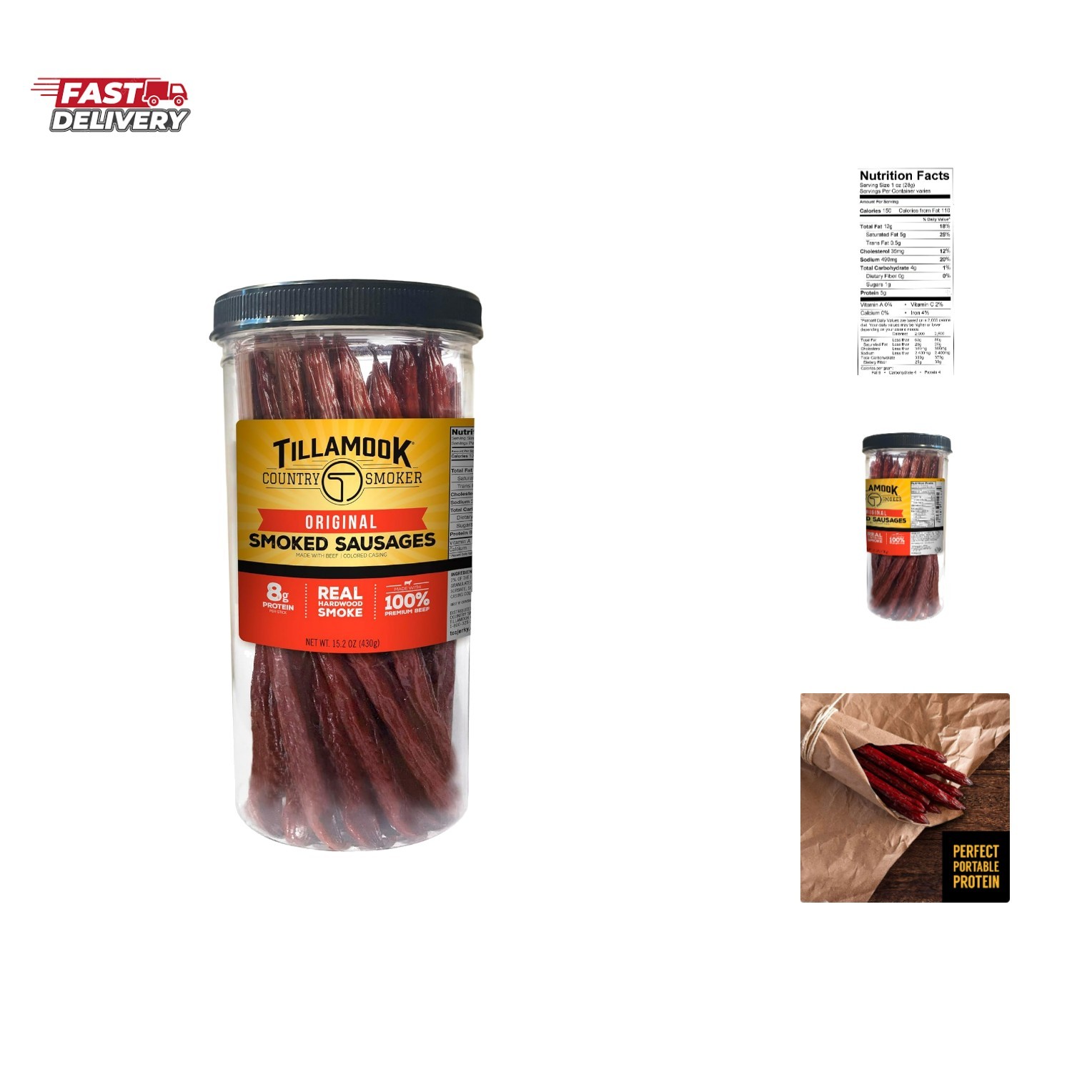 Tillamook Country Smoker Real Hardwood Smoked Sausages, Beef, 15.2 Ounce Tal…