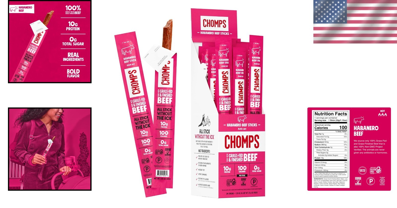 24-Pack Habanero Beef Jerky Sticks – Gluten Free, Zero Sugar, High Protein