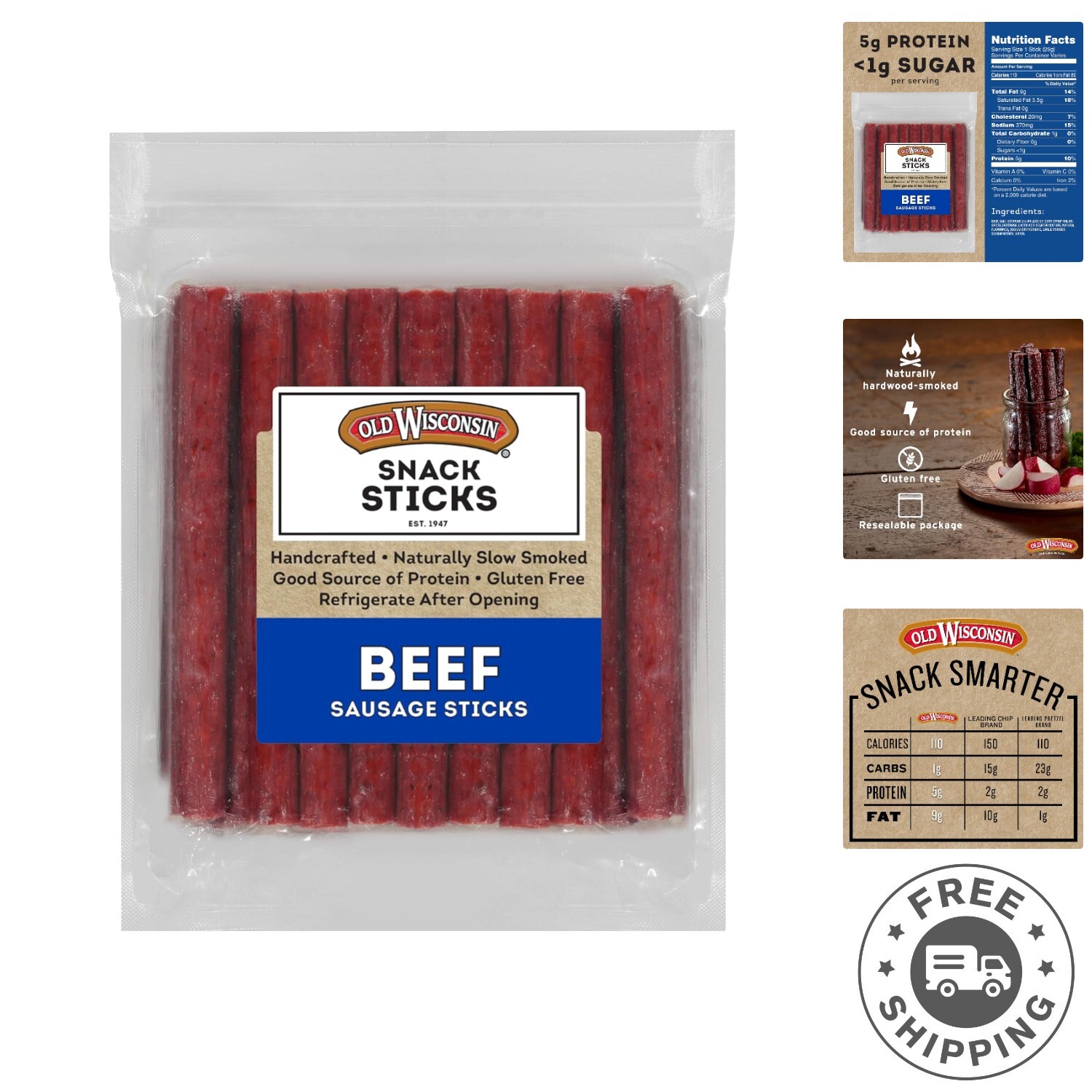 High-Protein Gluten-Free Beef Snack Sticks – Ready to Eat 26 oz Resealable Bag