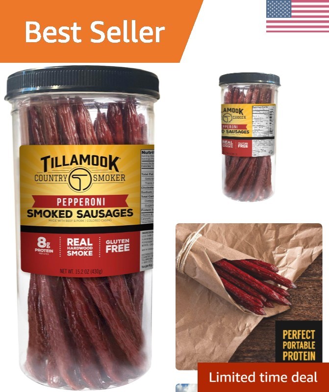 Real Hardwood Smoked Sausages, Pepperoni, 15.2 Ounce Tall Jar, 20 Count