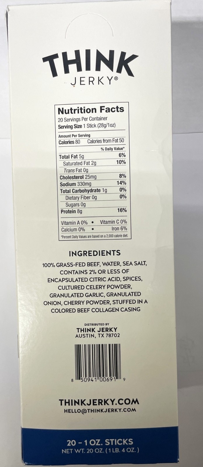 Think Jerky Grass Fed Beef Sticks, Original, 1 oz, 20-count