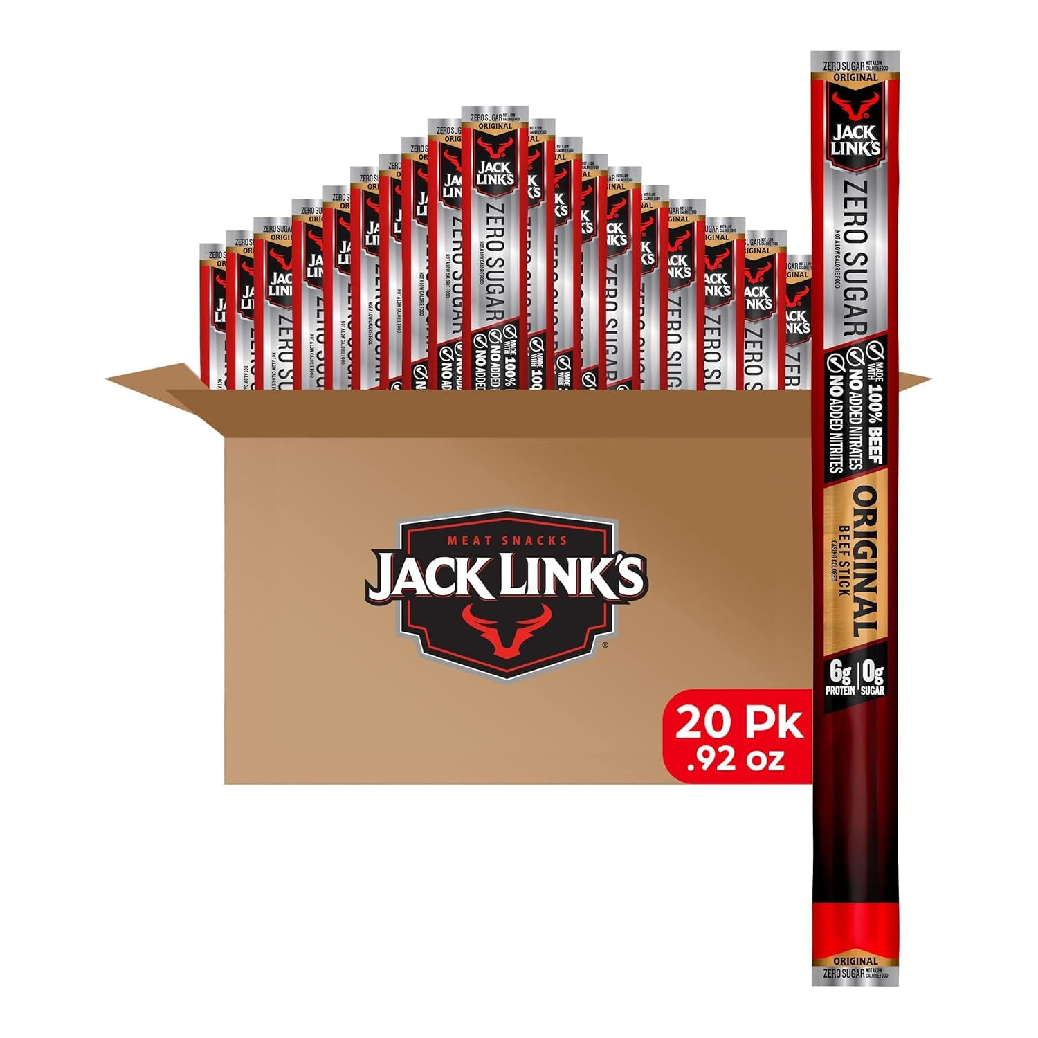 Original Zero Sugar Beef Sticks – (20 Pack) 0.92 Oz Meat Sticks – Ready to Eat P