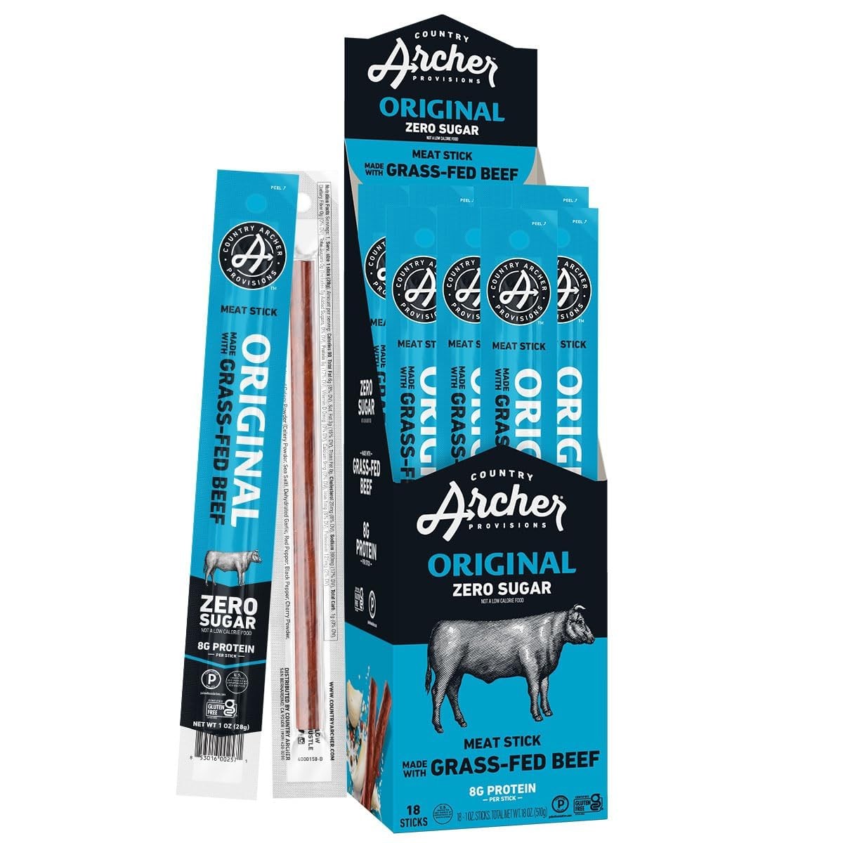 Grass Fed Beef Jerky Sticks – Gluten Free, Paleo, Keto – 1 oz (Pack of 18)