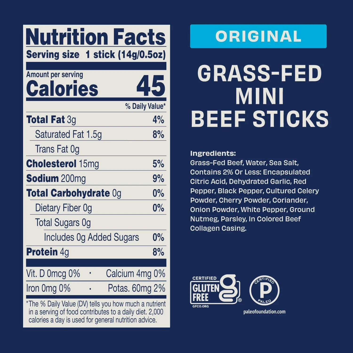Grass Fed Beef Sticks 24 Pack Gluten Free Paleo High Protein Low Calorie Snack