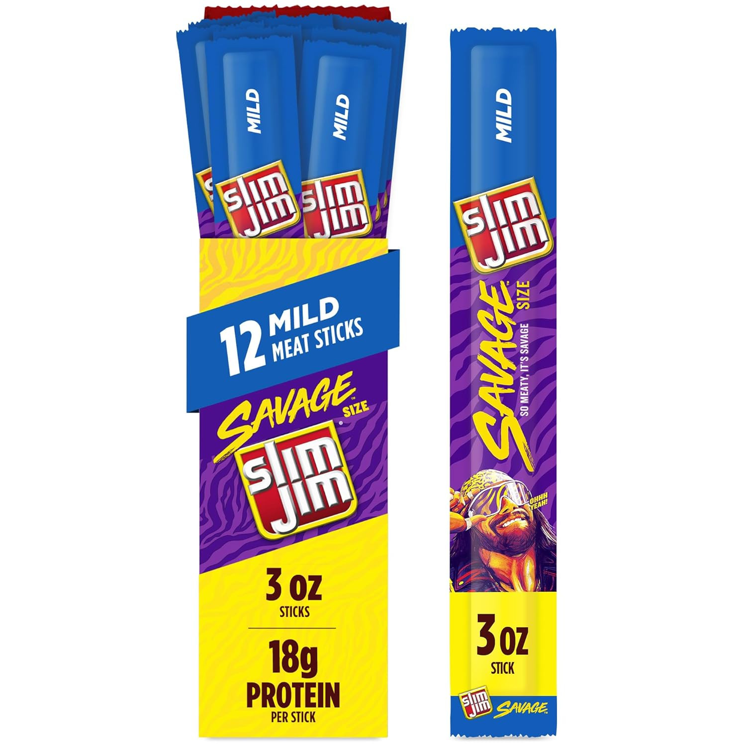 Savage Smoked Meat Sticks, Mild Flavor, 6G Protein per Serving, Camping Snack, 3