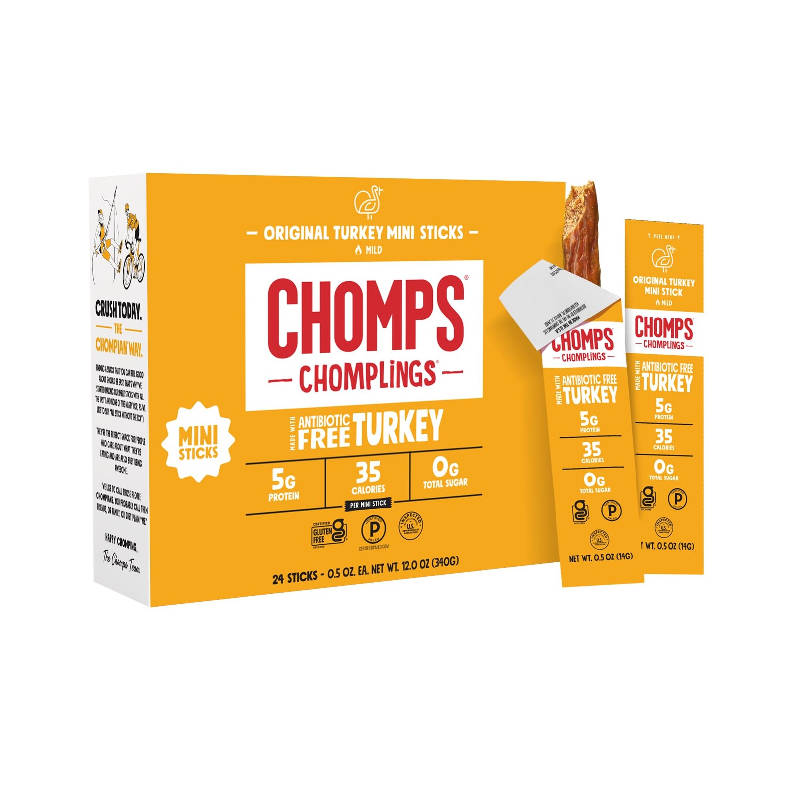 Chomps Snack Size Original Turkey Jerky Meat Sticks, ABF Turkey, Keto, Paleo,…