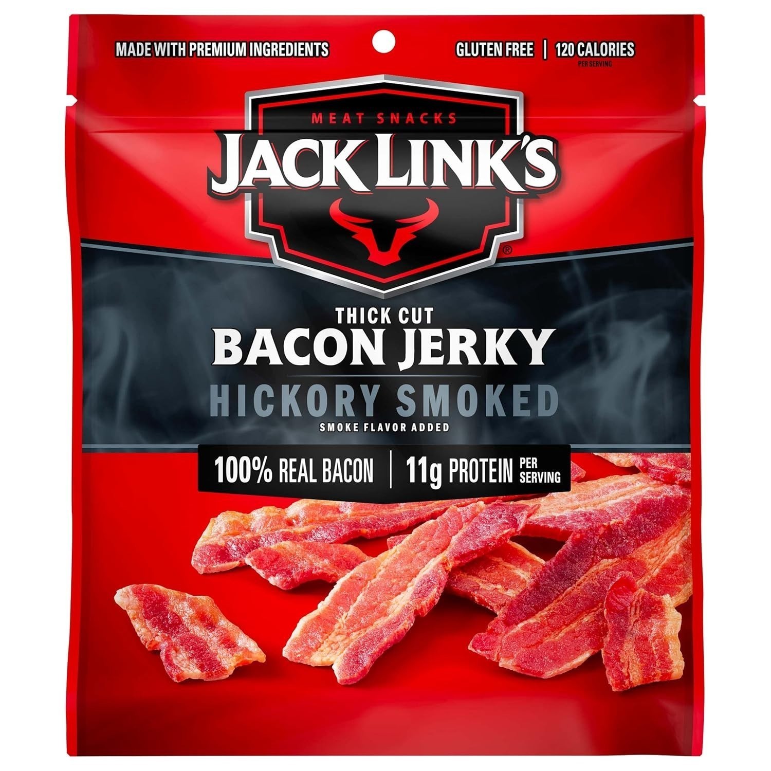 Jack Link’s Bacon Jerky Hickory Smoked 2.5oz 11g Protein Keto Friendly
