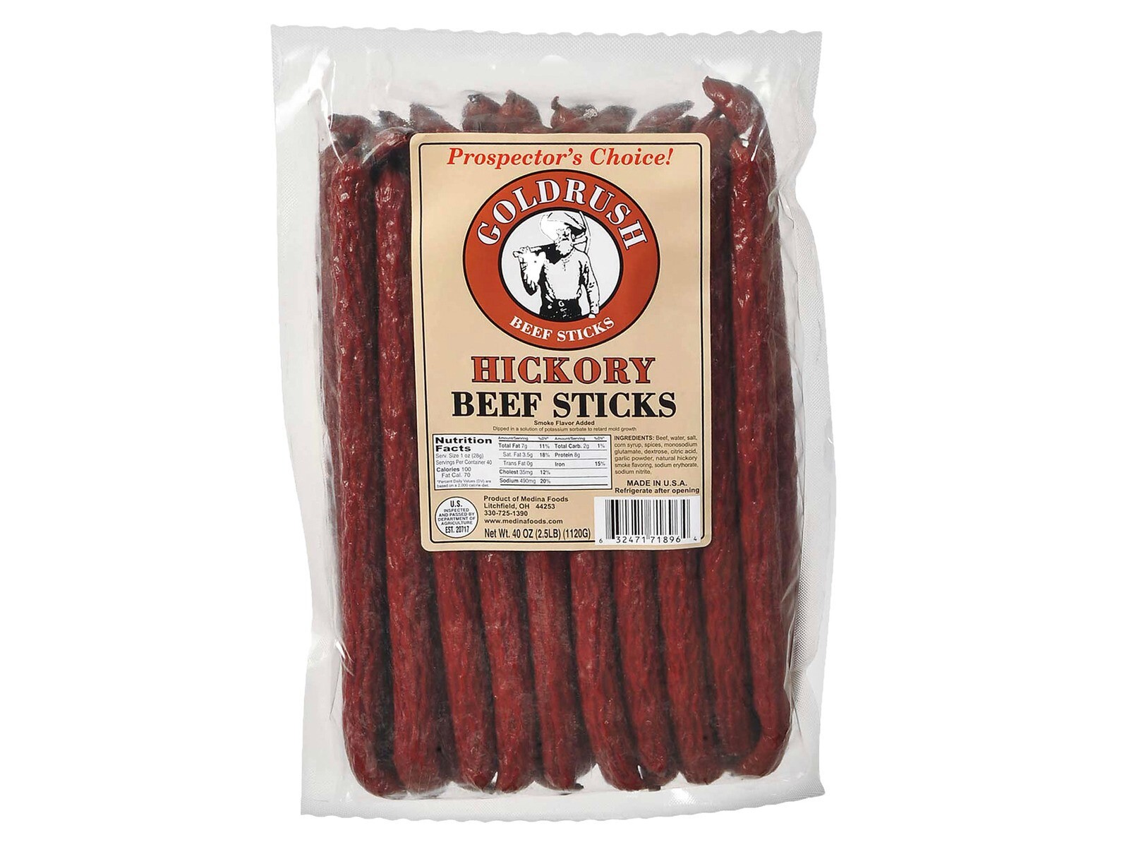 Gold Rush 2.5 LB Hickory Beef Smoked Sticks (2) 30 Count Packs Free Shipping