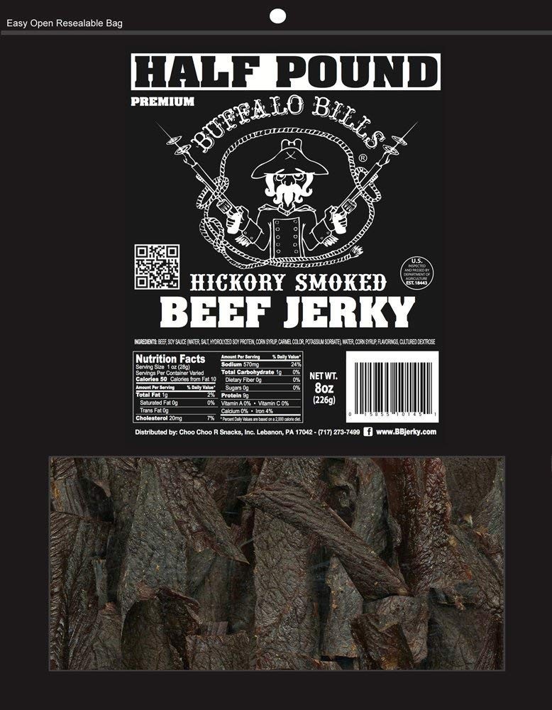 Premium Hickory Beef Jerky 8oz – Smoked Meat Snack, Random Size Pieces, High Pro