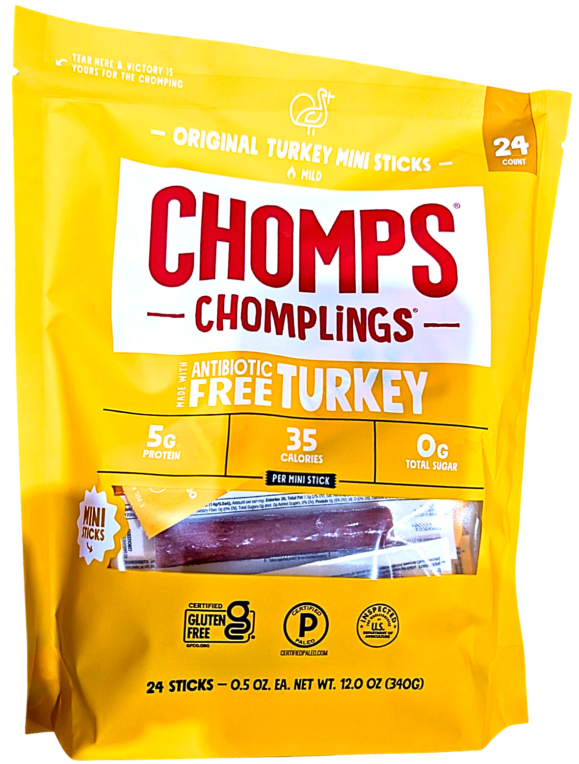 Chomps Turkey Chomplings Mini Meat Sticks 12 Oz 24-Count EXP 06/2027