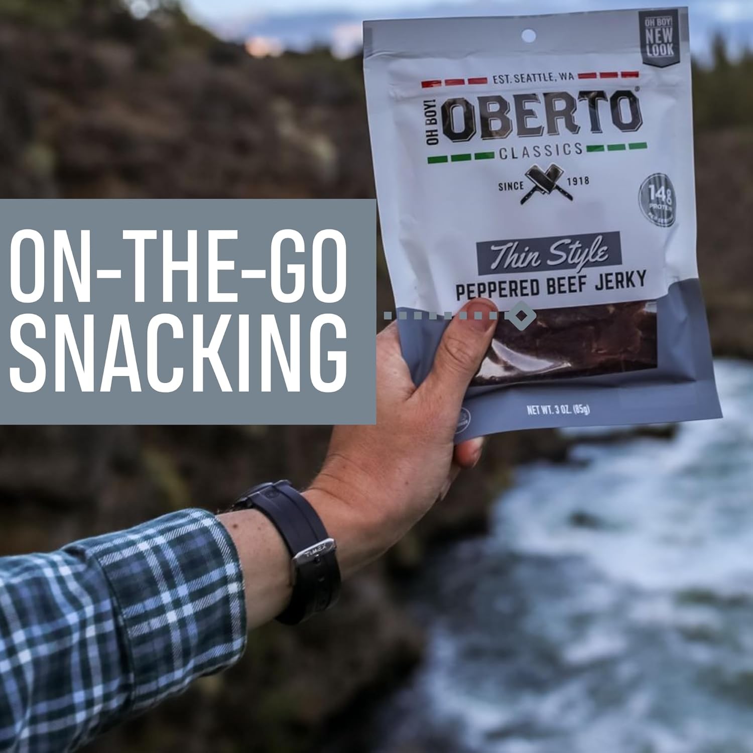 Oh Boy Oberto Classics Thin Style Peppered Beef Jerky 1.2 Ounce Pack of 8