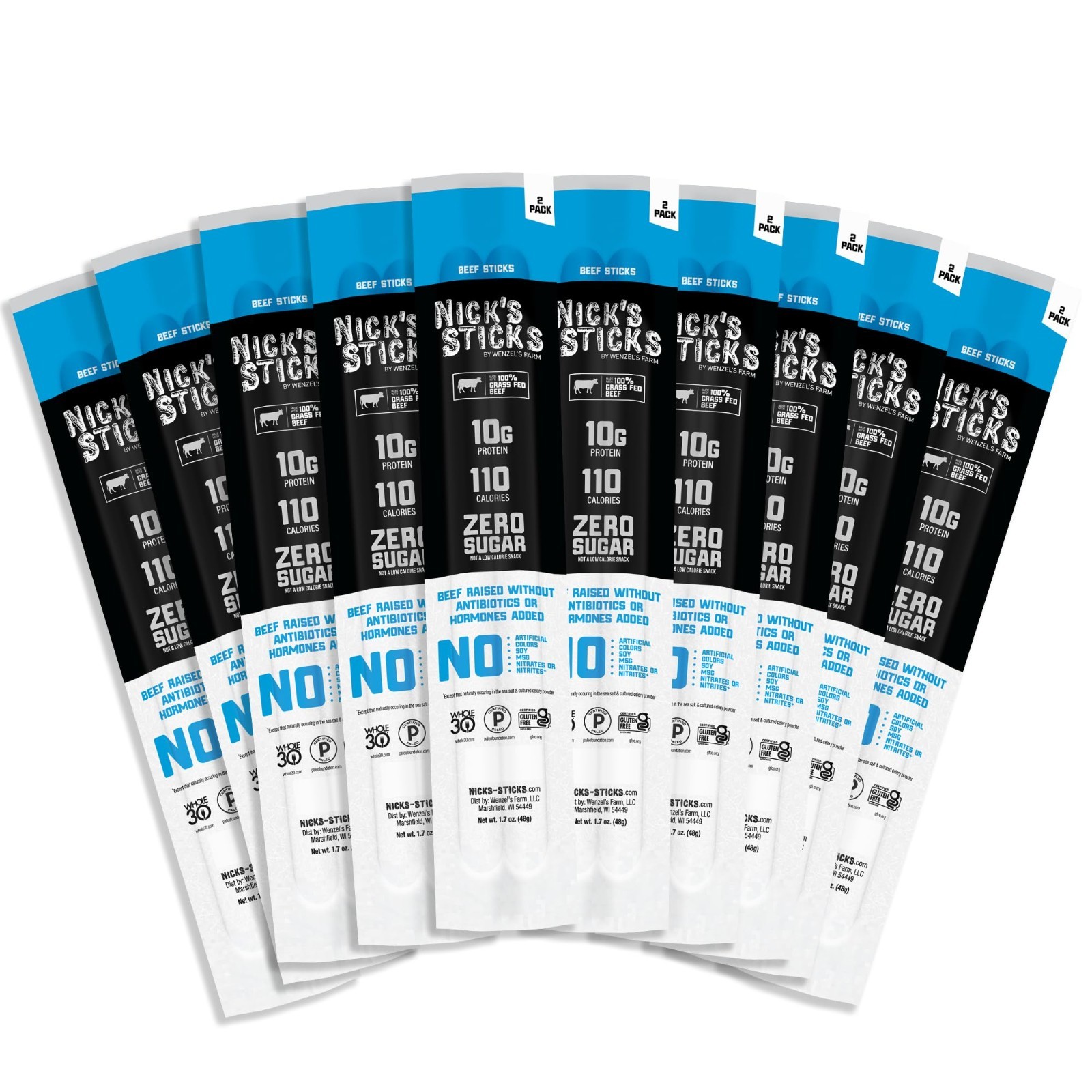 100% Grass-Fed Beef Snack Sticks | Gluten Free, Paleo, Keto, Whole30 | No Soy, H