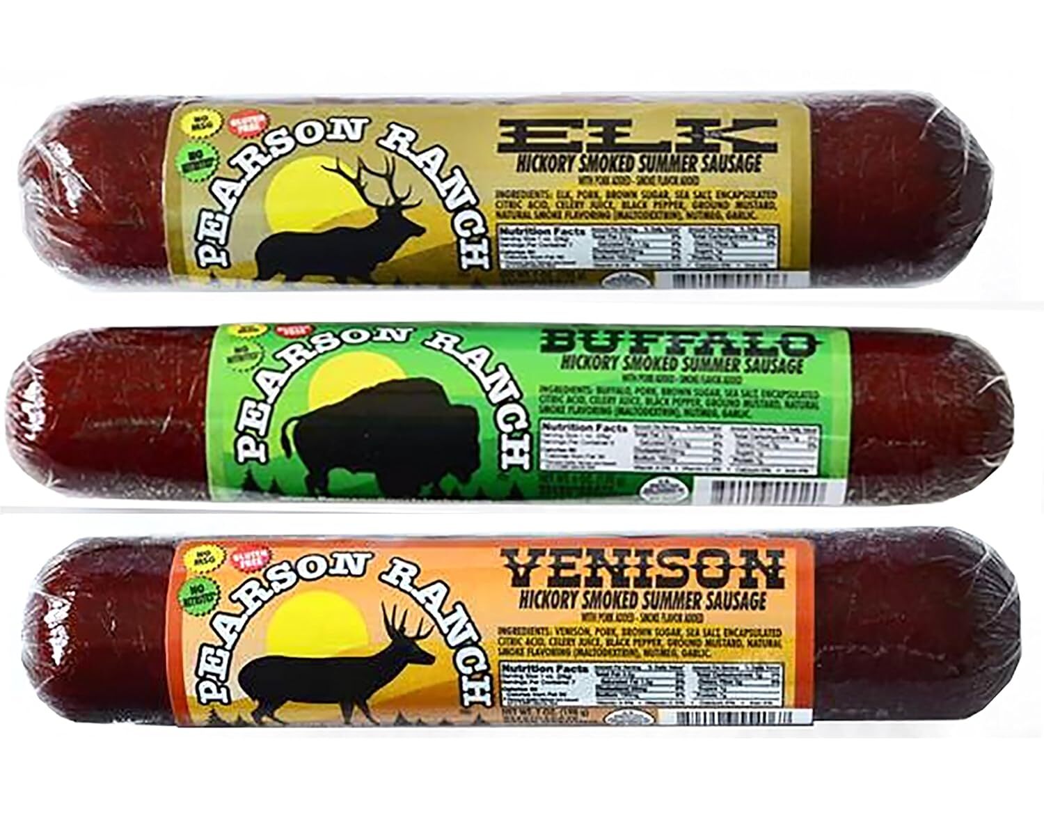 Pearson Ranch Exotic Game Meat Summer Sausage Variety Pack 3 Piece 20Oz