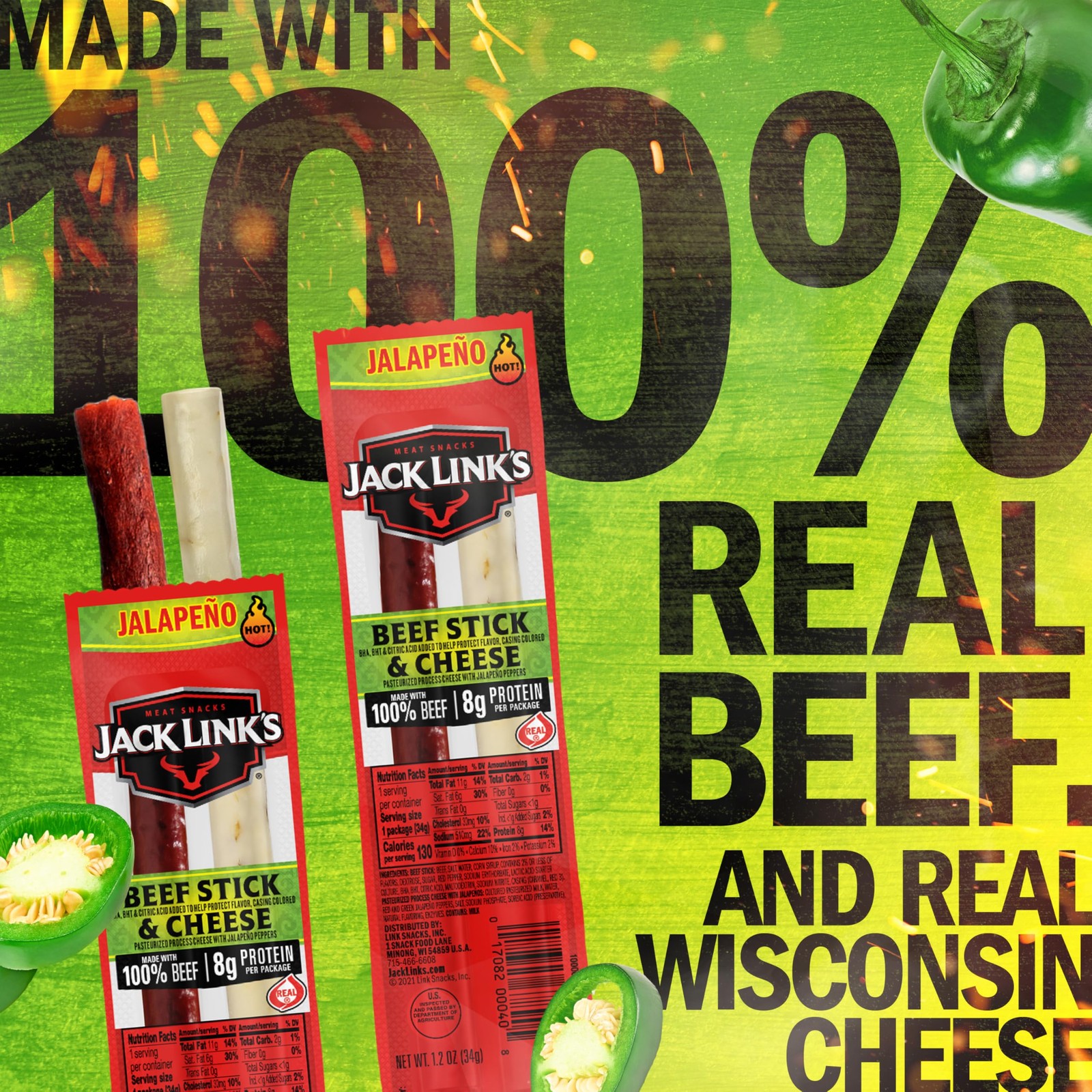 Jack Link’s Jalapeno Beef Jerky Sticks and Cheese Sticks Combo 16 Pack 1.2 o…