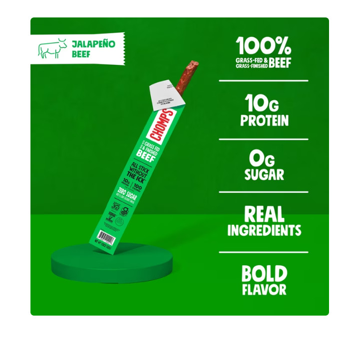 Chomps Grass-Fed And Finished Jalapeño Beef Jerky Snack Sticks (8 Count)
