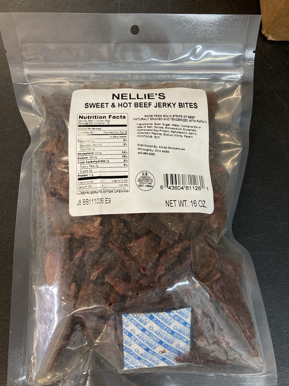 Nellie’s Beef Jerky Bites, 1 Pound (16oz) Bag, Sweet & Hot