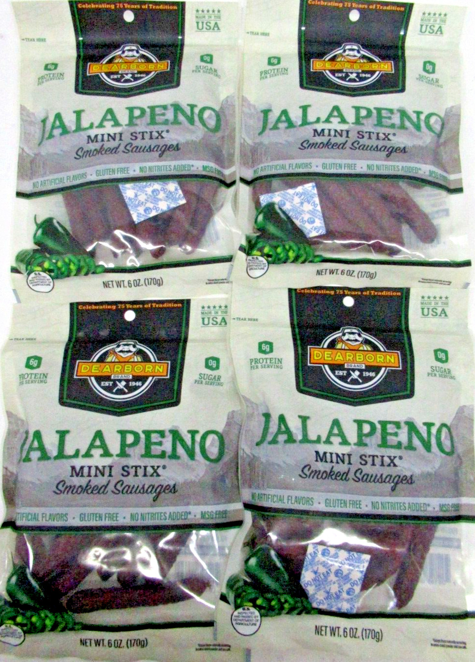 Dearborn Brand Jalapeno Mini stix Smoked Sausages LOT OF 4, 6oz per bag