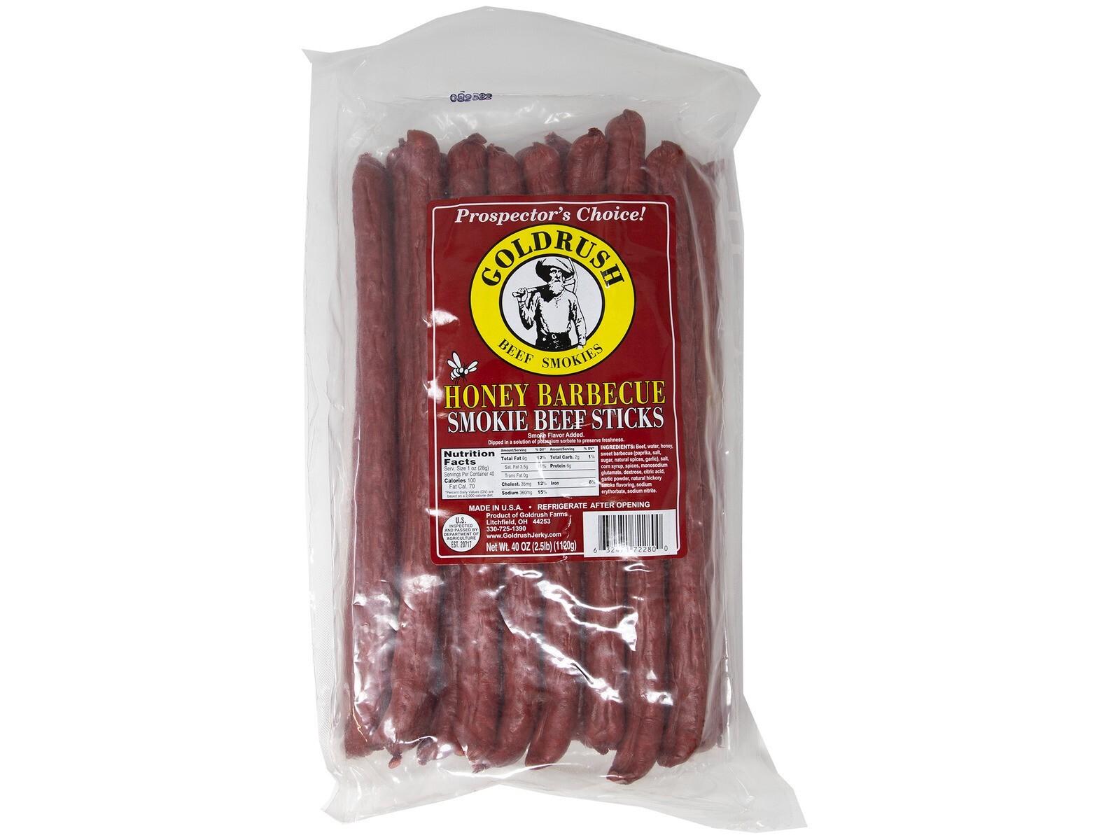 Gold Rush 2.5 LB Honey BBQ Beef Smoked Sticks (1) 30 Count Pack Free Shipping