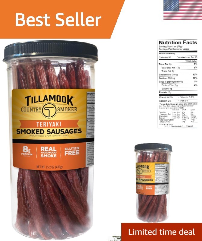 High-Protein Teriyaki Smoked Sausages – 15.2 oz Jar, Perfect Snack On-the-Go