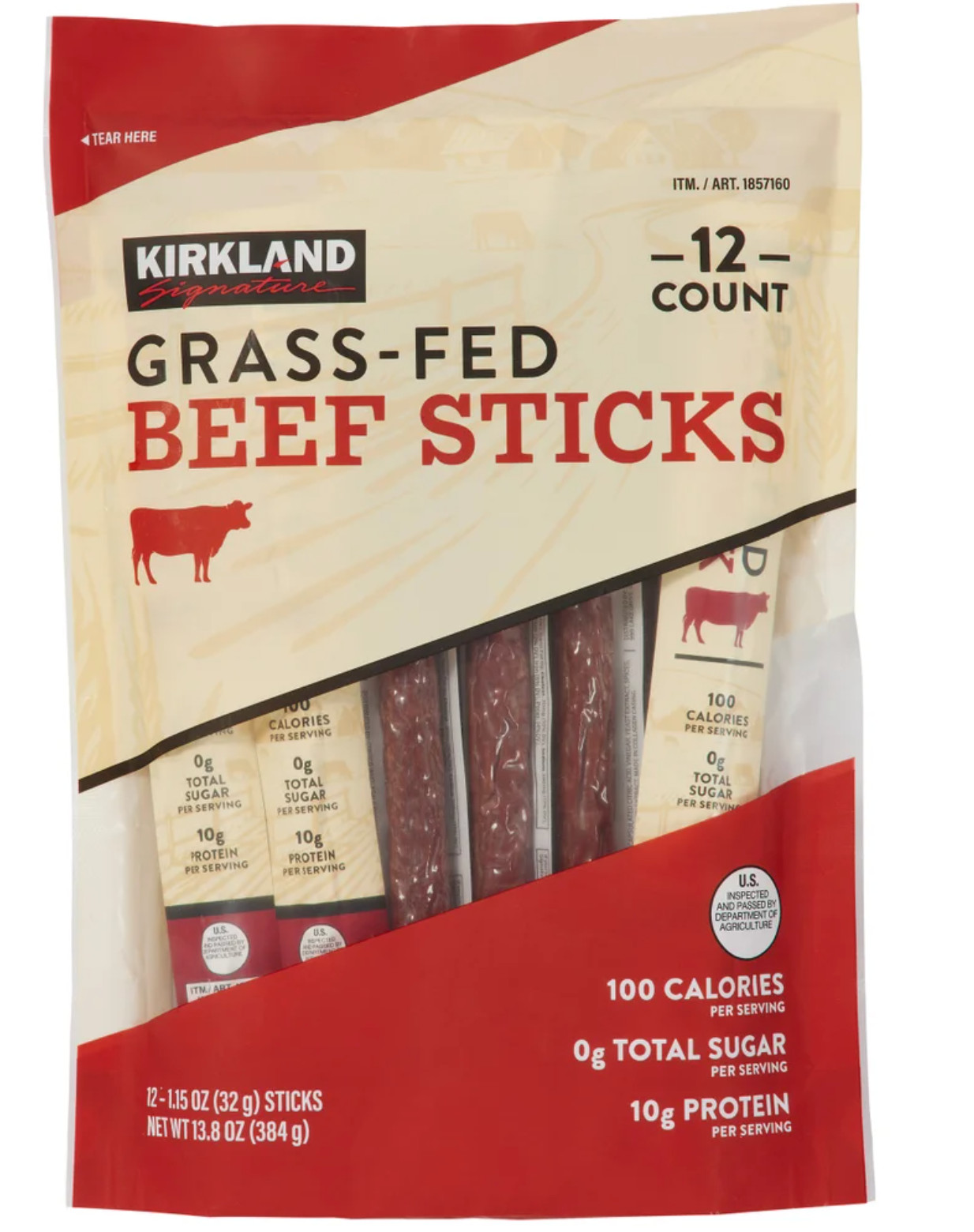 Kirkland Signature Grass-fed Beef Sticks, 1.15 oz, 12-count