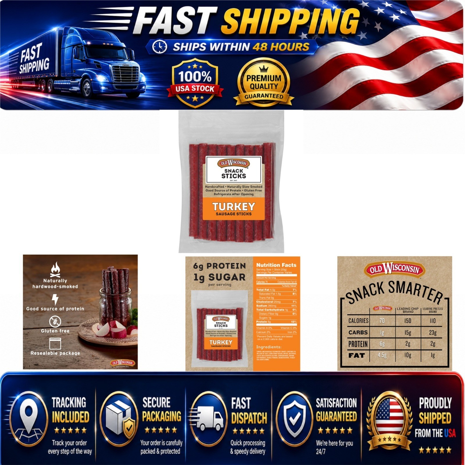 Old Wisconsin Turkey Sausage Snack Sticks – High Protein, Gluten Free