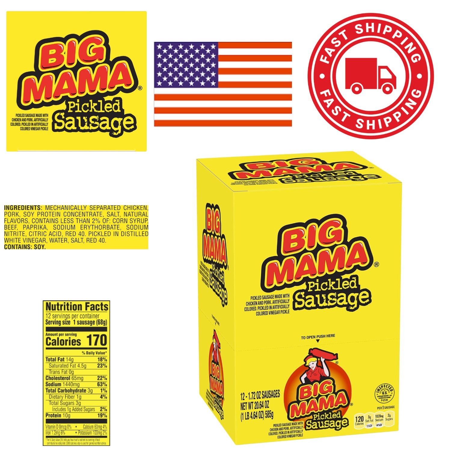 Tasty Pickled Sausages 12 Pack 2.4 Ounce Keto Friendly High Protein Snack