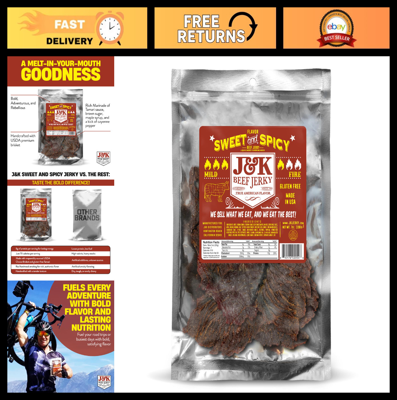 Sweet & Spicy Beef Jerky – Handcrafted Small Batch American Snack – 14oz (2 Pack