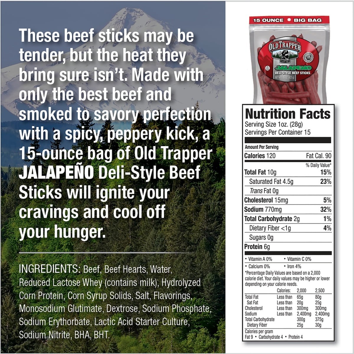 2Pack 15oz Jalapeno Smoked Beef Sticks Resealable Snack Storage Bags