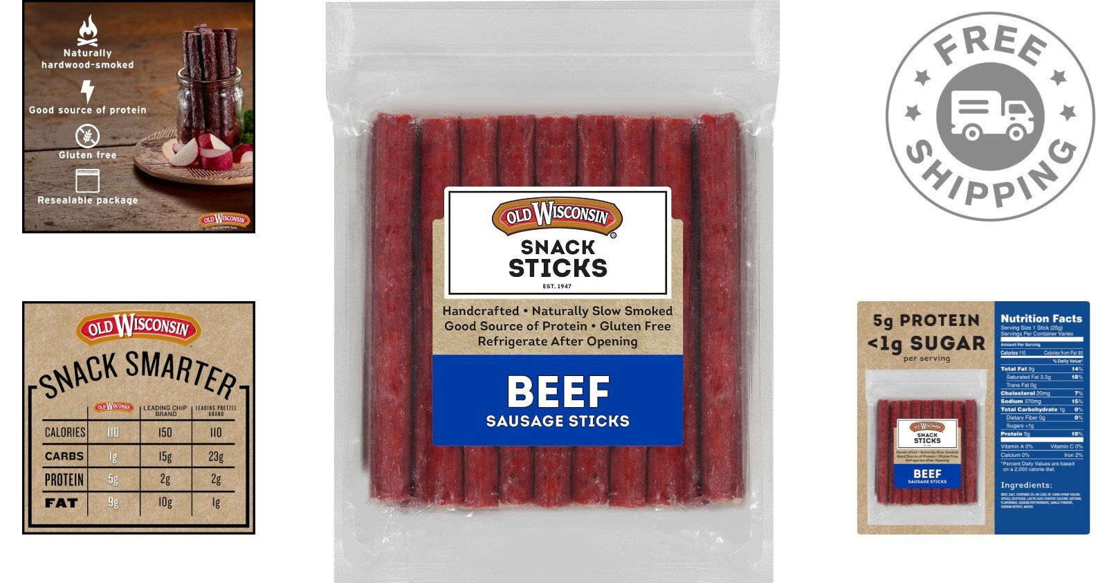 High-Protein Gluten-Free Beef Snack Sticks – Ready to Eat 26 oz Resealable Bag