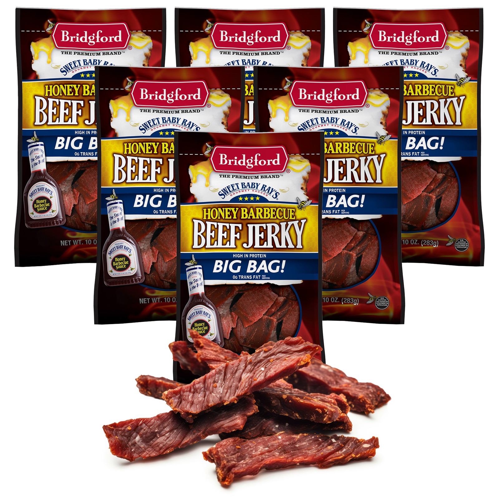 Bridgford – SBR – Beef Jerky – Honey BBQ – 10 oz – Pack of 6
