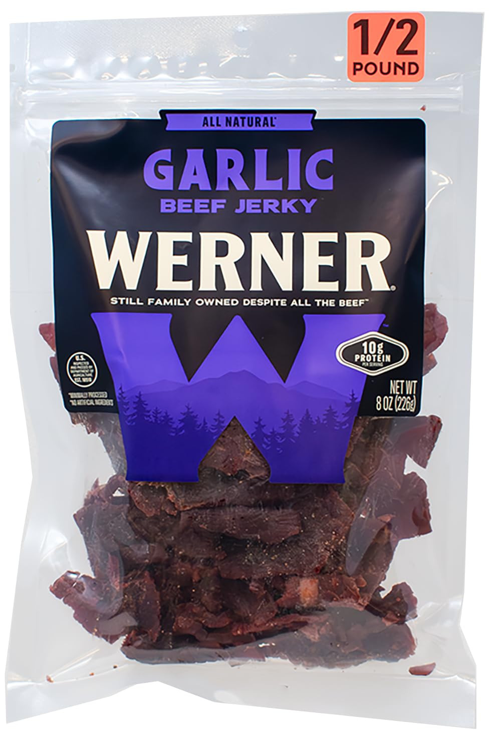 Werner Beef Jerky All Natural Meat Snack Half Pounder – High Protein Snack, Glut