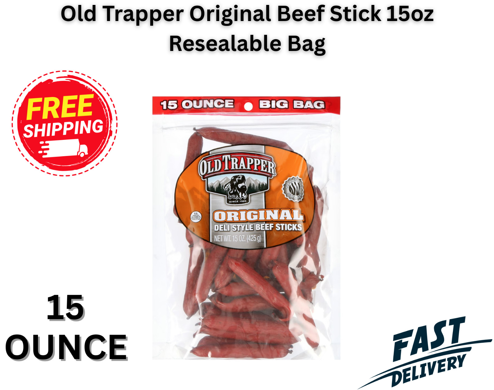Old Trapper original Beef stick 15oz Resealable Bag… Free Shipping