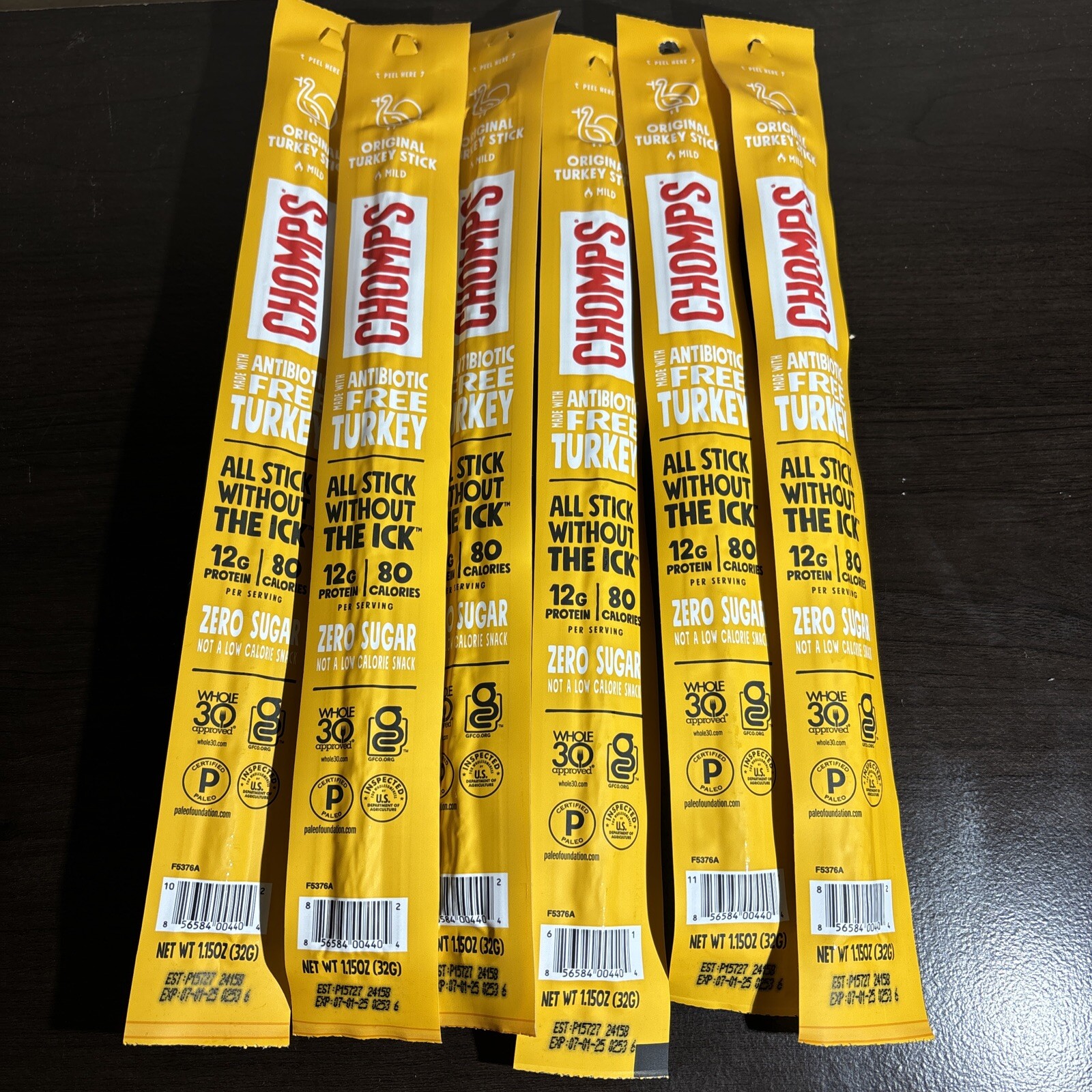 (6 pack) Chomps Original Turkey Jerky Meat Snack Stick, 1.15oz Stick EXP 7/2025