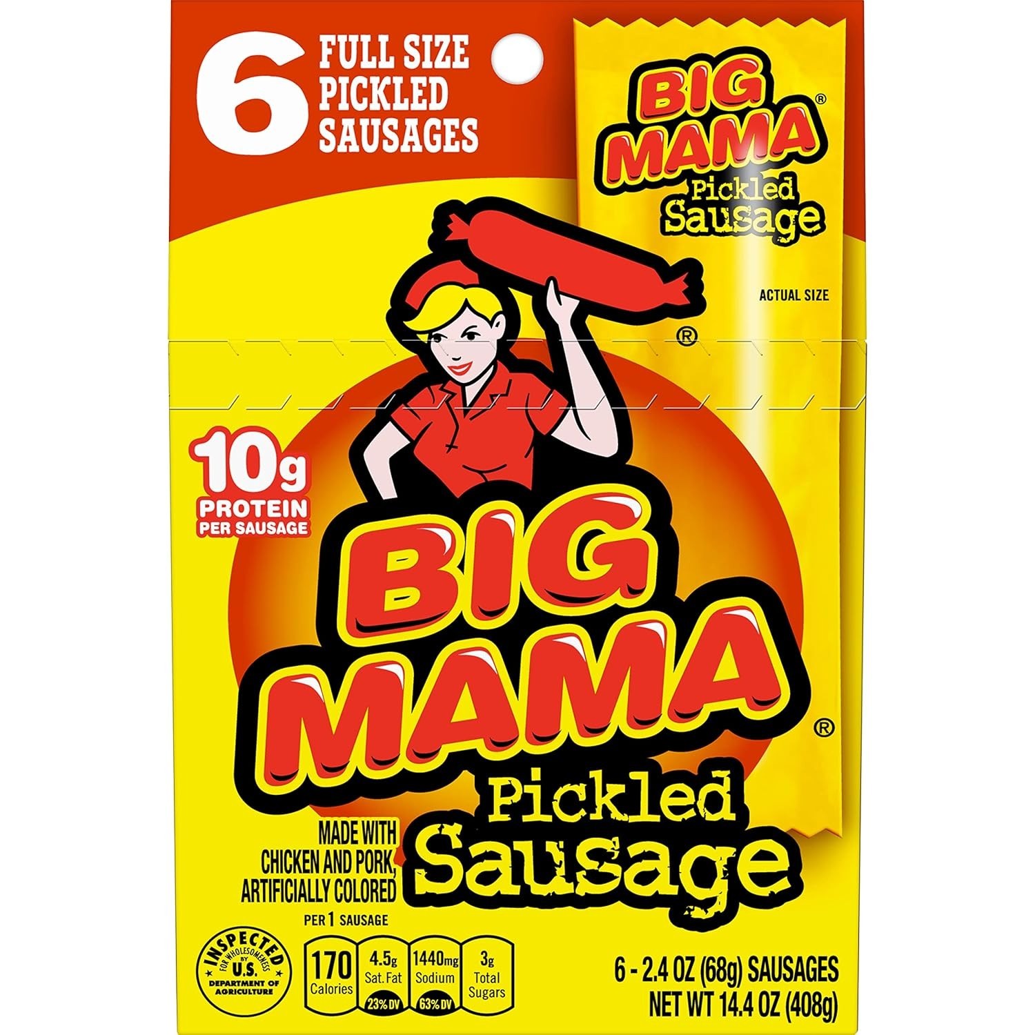 Big Mama Pickled Sausages 2.4oz 6 Pack – Low Carb Protein Snack Delight