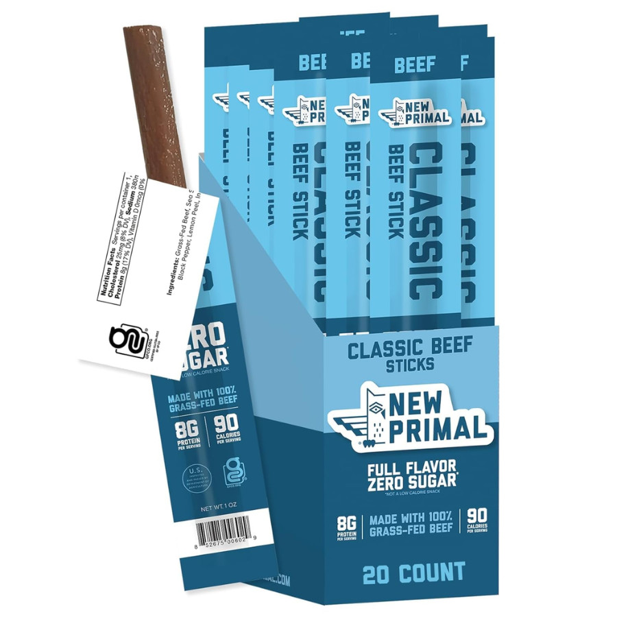 New Primal Classic Beef Meat Sticks – Keto, Low Carb Healthy Snacks, 20 Sticks