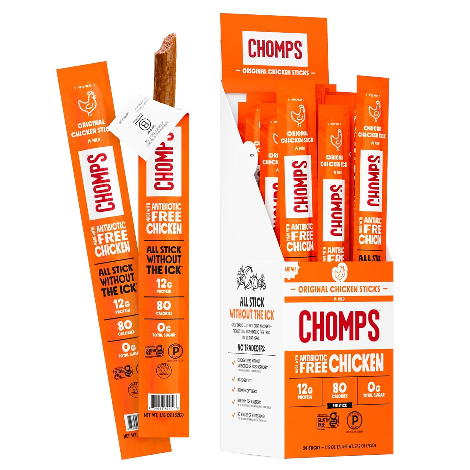 Original Chicken Jerky Meat Snack Sticks 24-Pack – Keto, Paleo, Low Carb, Whole3