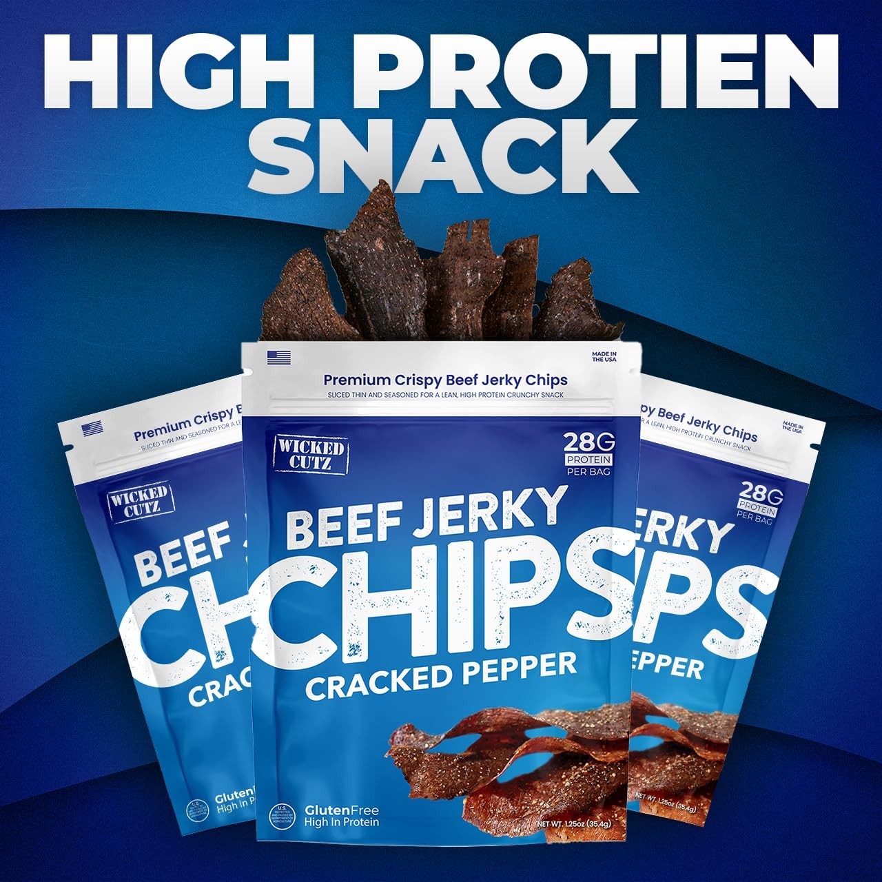 Cracked Pepper Beef Jerky Chips, 2 Bags | 28g Protein Per Bag, Only 4 Ingredi…