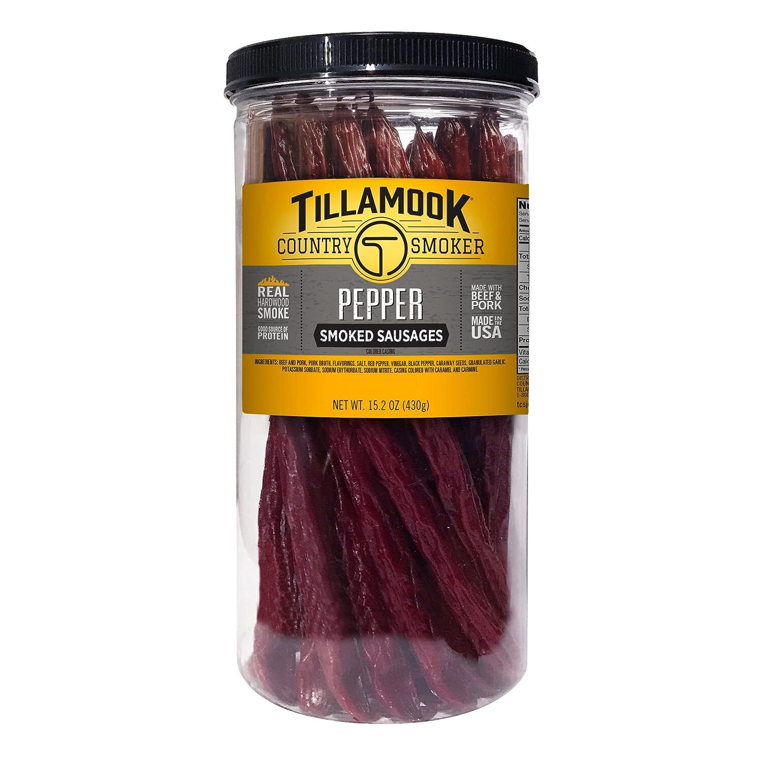 Real Hardwood Smoked Sausages, Pepper, 15.2 Ounce Tall